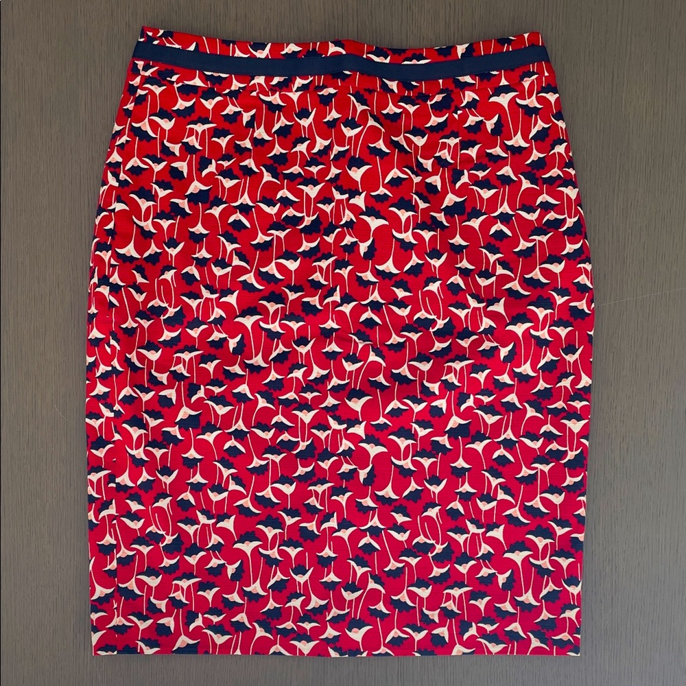 Boden Red and Blue Floral Pencil Skirt